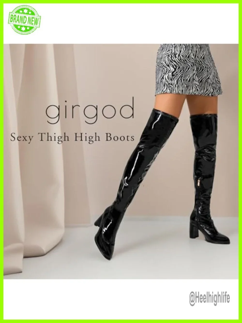 Thigh High Boots Pointed Toe Chunky Heels Patent Leather GOGO Cosplay Dance